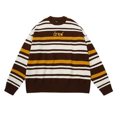 Drew Contrast-Stripe Smiley Graphic Oversized Knit Sweater