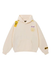 Drew Cream Smiley Graphic Relaxed-Fit Fleece Hoodie