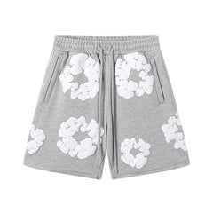 Denim Tears Heather Grey Cotton Wreath Print Casual Shorts
