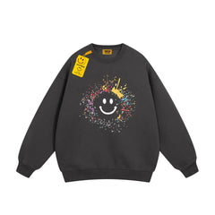 Drew Charcoal Paint-Splatter Smiley Relaxed-Fit Crewneck Sweatshirt