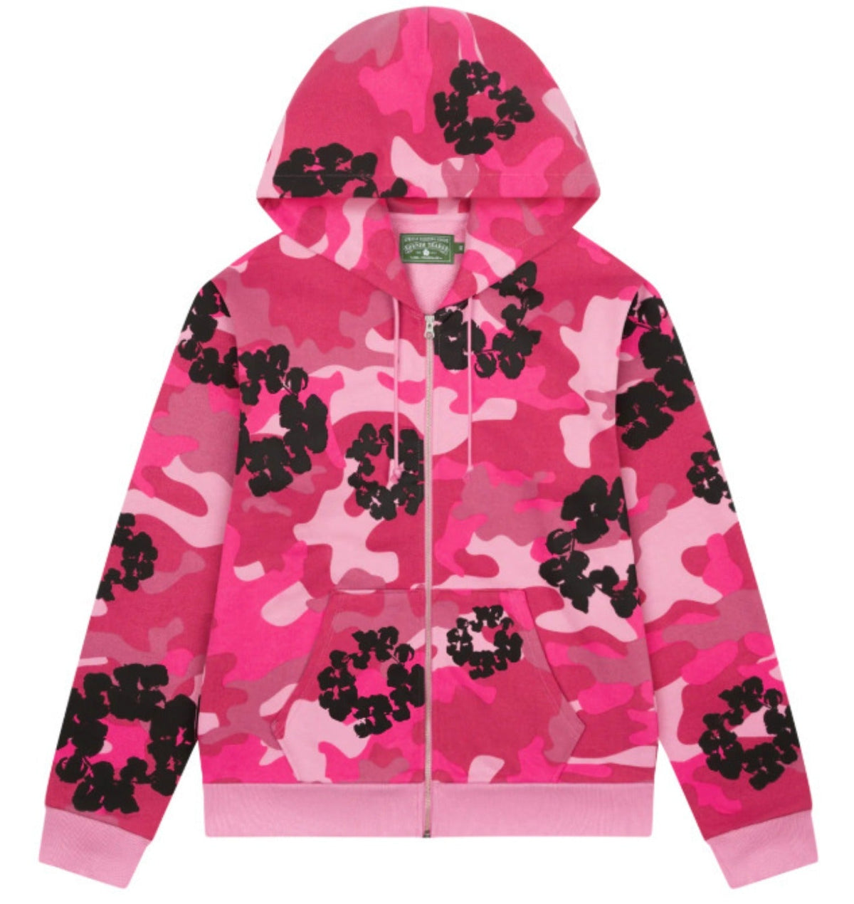 Denim Tears Hot Pink Camo Black Floral All Over Print Zip Up Hoodie