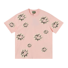 Denim Tears Baby Pink Oversized All Over Beige Flower Wreath TOP
