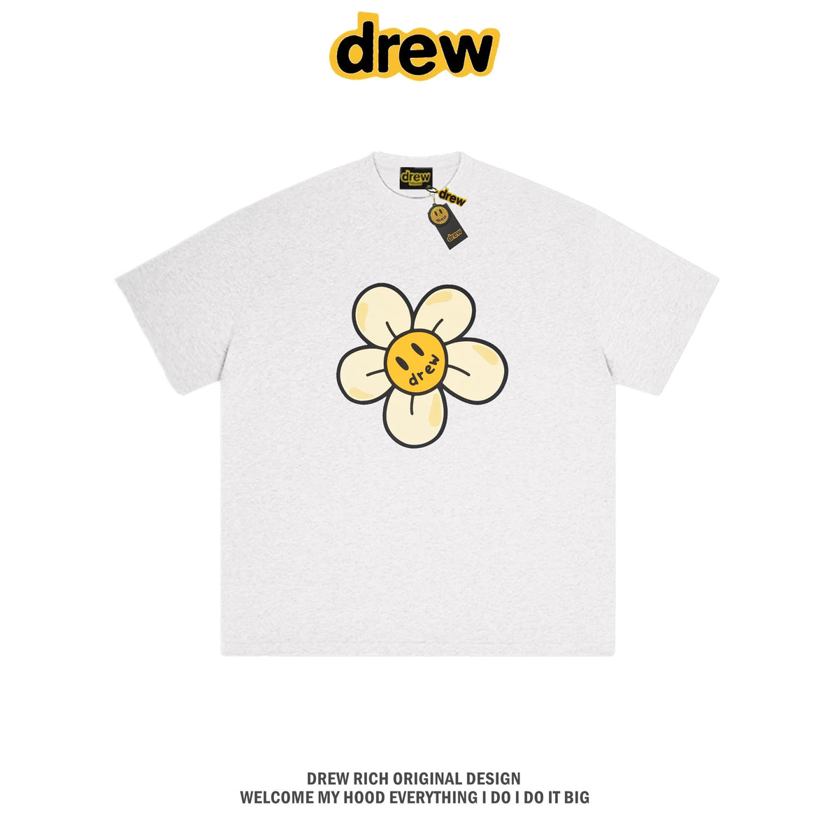 Drew House Daisy Smiley Graphic Oversized Cotton T-Shirt, Off White
