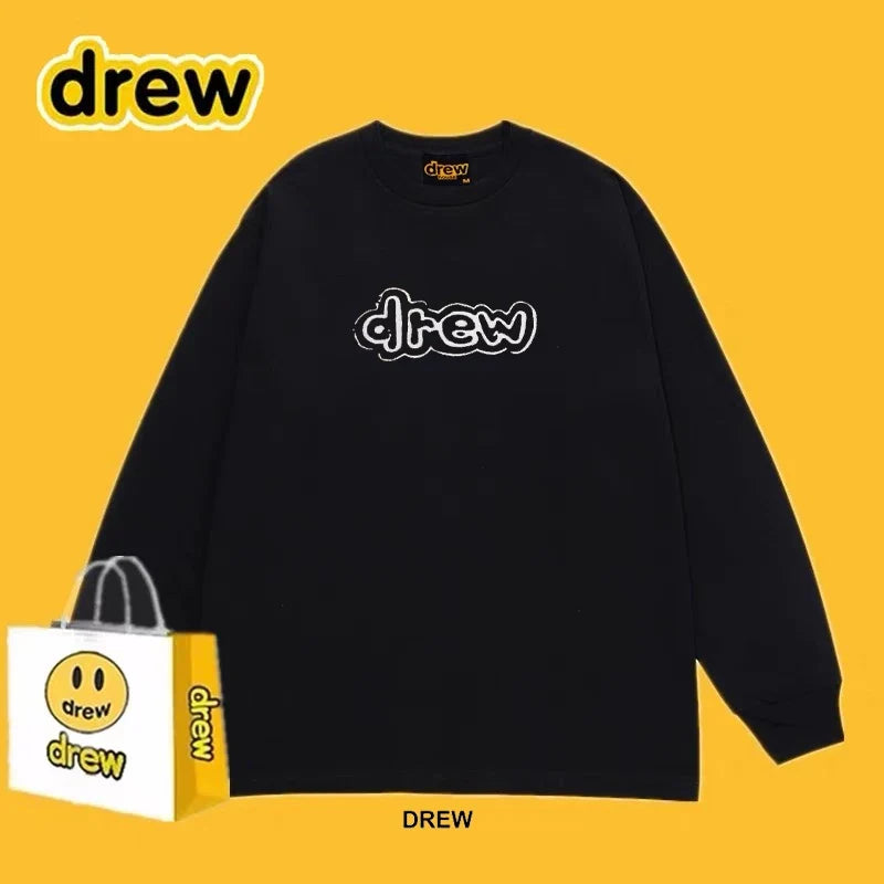 Drew Black Outline Logo Relaxed-Fit Long-Sleeve Top