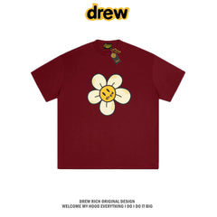 Drew House Daisy Smiley Graphic Oversized Cotton T-Shirt, Burgundy
