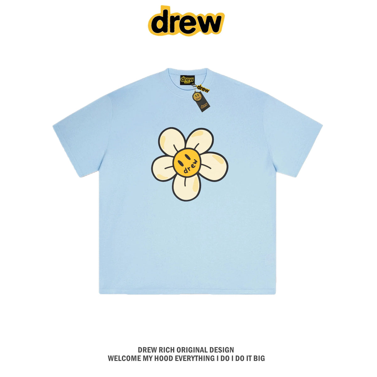 Drew House Daisy Smiley Graphic Oversized Cotton T-Shirt, Baby Blue