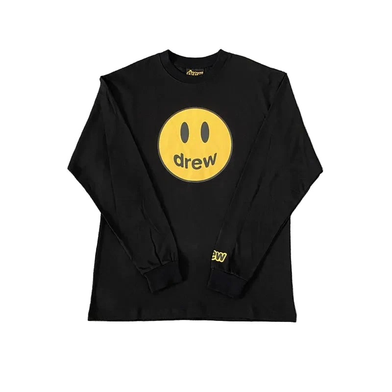 Drew Black Smiley Graphic Relaxed-Fit Long-Sleeve T-Shirt