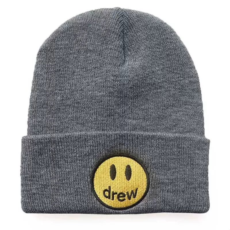 Drew House Smiley Face Knit Beanie, Heather Grey