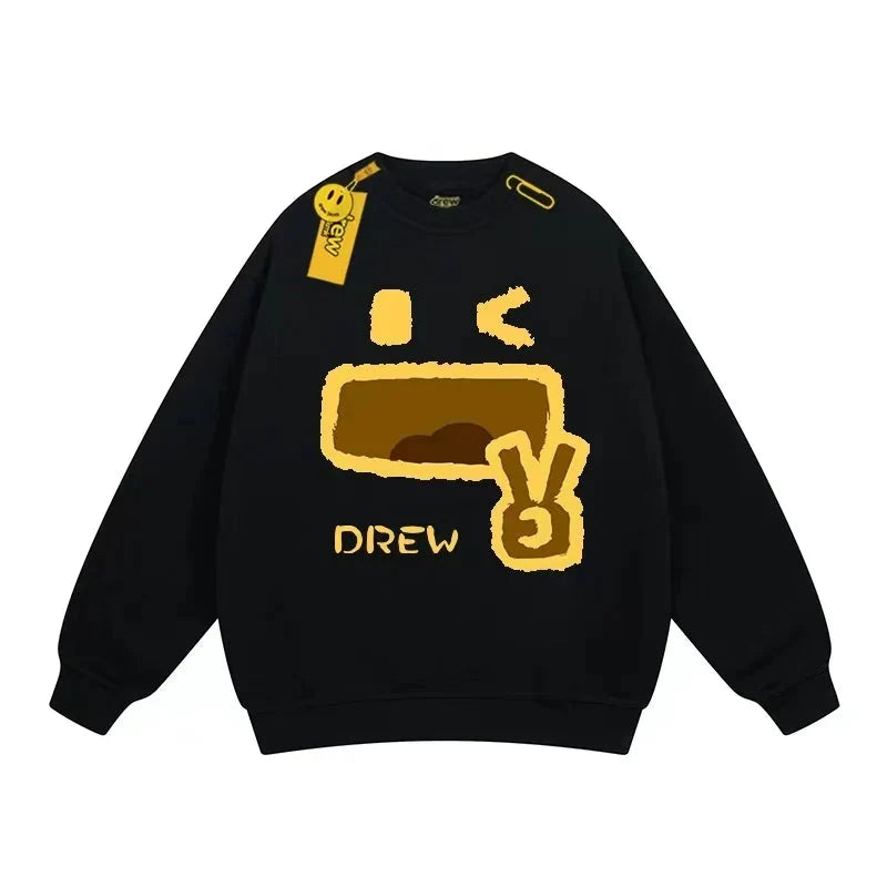 Drew Black Smiley Graphic Relaxed-Fit Fleece Crewneck Sweatshirt