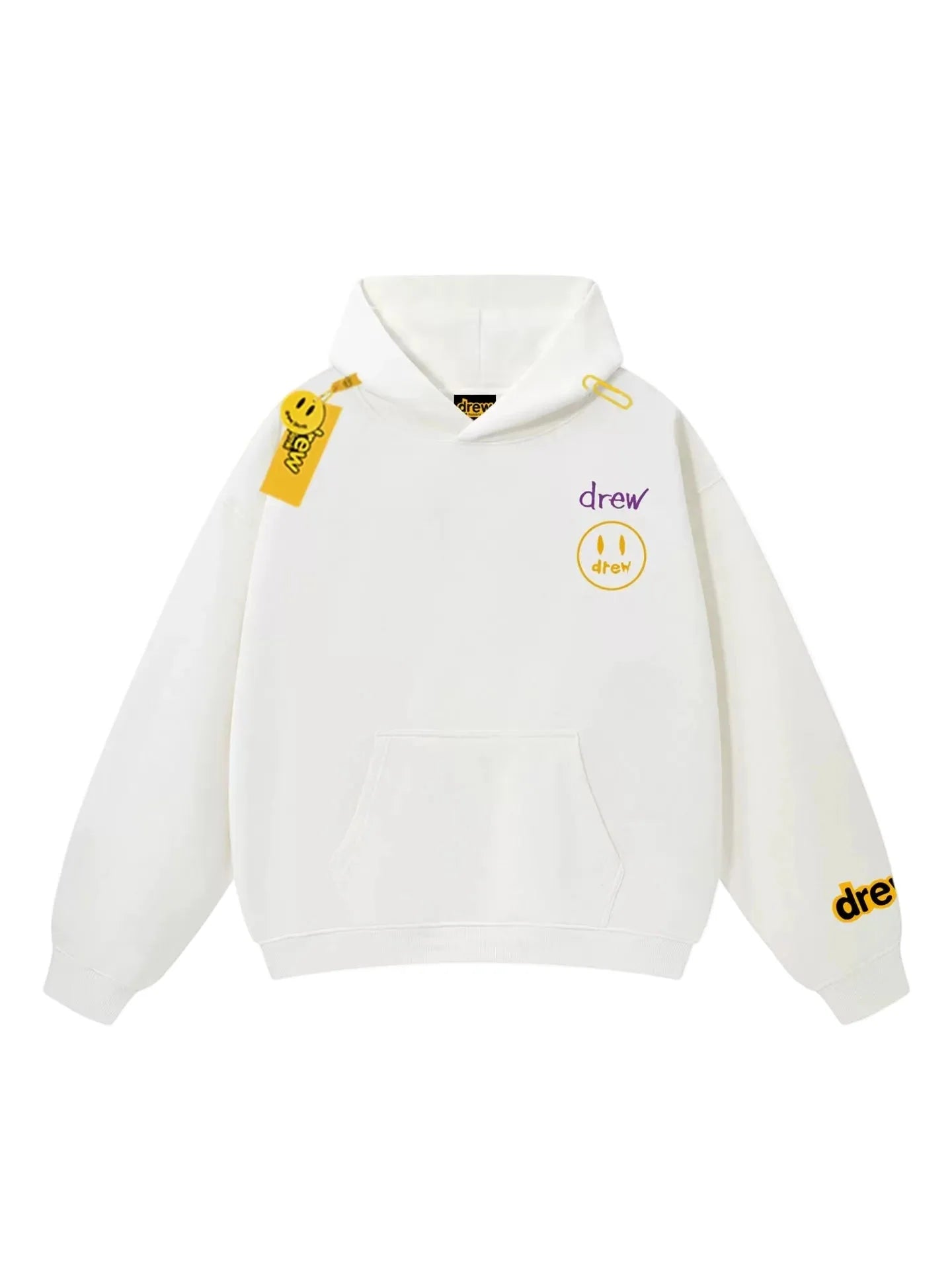 Drew White Smiley Graphic Relaxed-Fit Fleece Hoodie